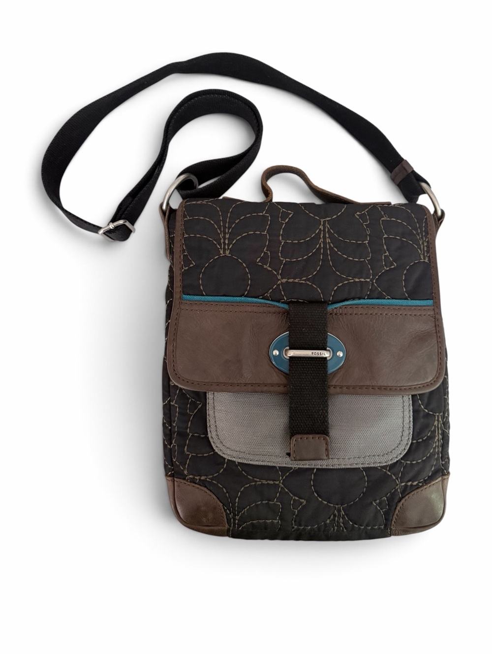 FOSSIL Key-Per Quilted Crossbody Bag Vintage Floral Leather Trim
